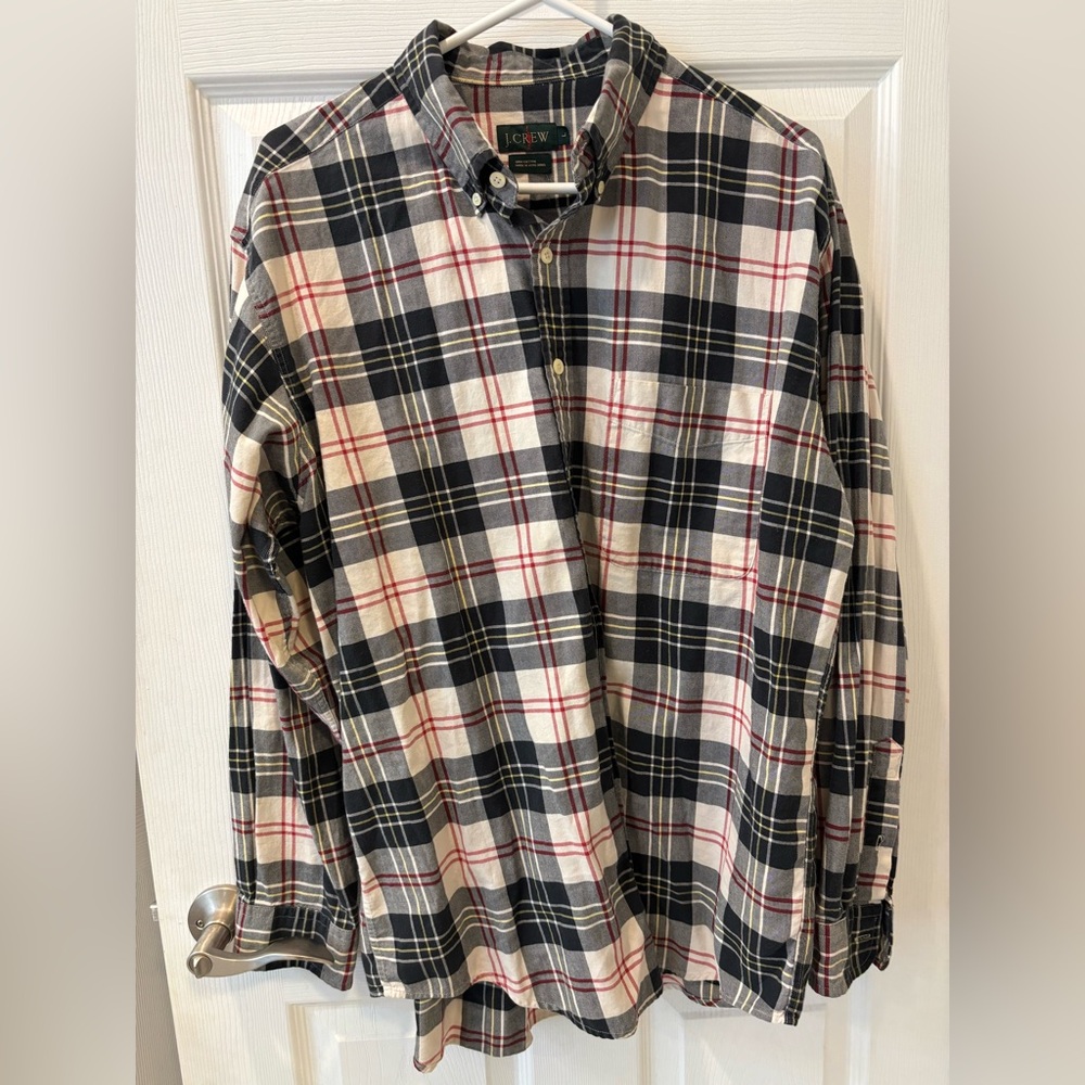 J. Crew Men’s Black, White & Red Plaid Button-Down Shirt